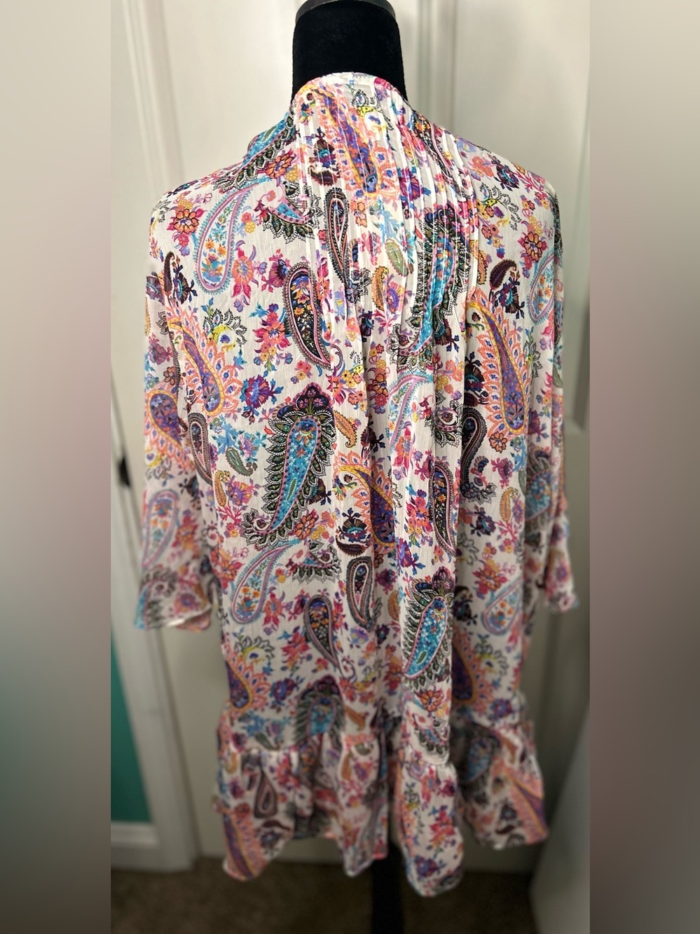 American Eagle Sheer Paisley Floral Ruffle Kimono Cardigan Cover Up L/XL - Picture 3 of 6